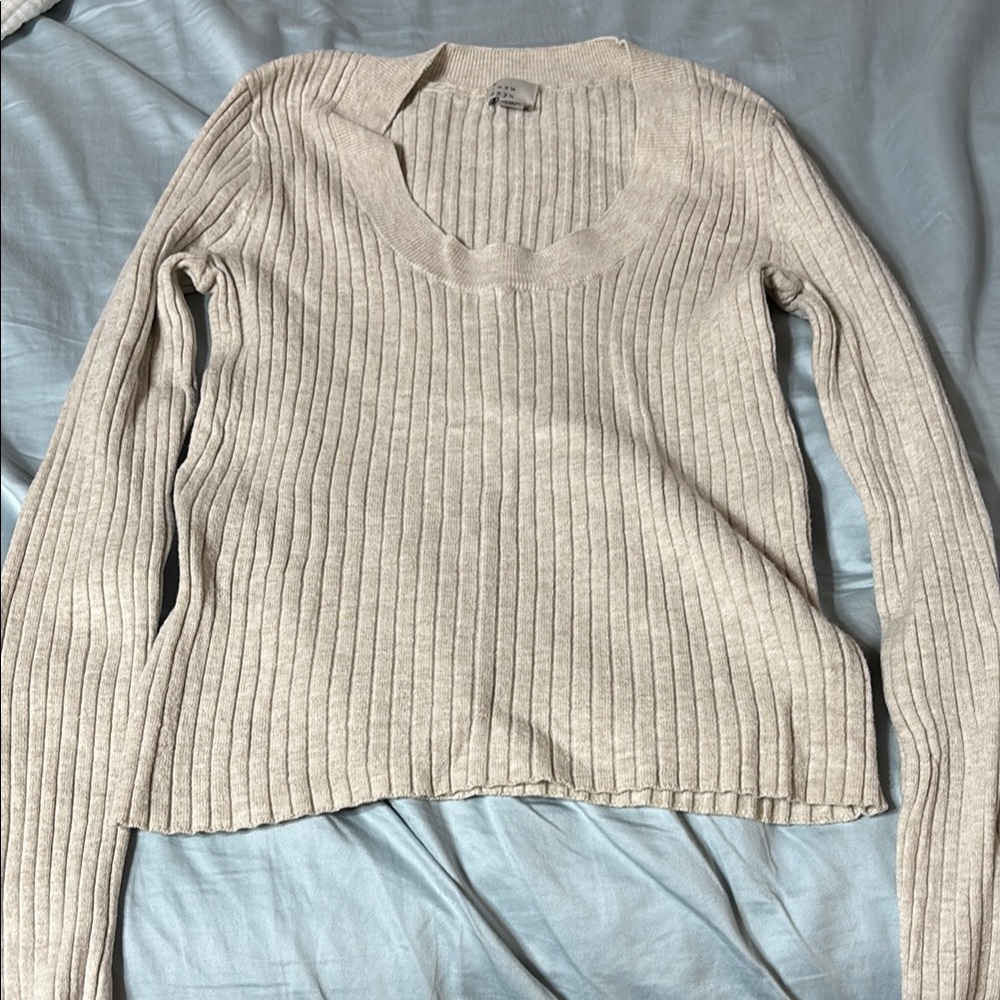 a new day Cream scoop neck Ribbed Sweater
